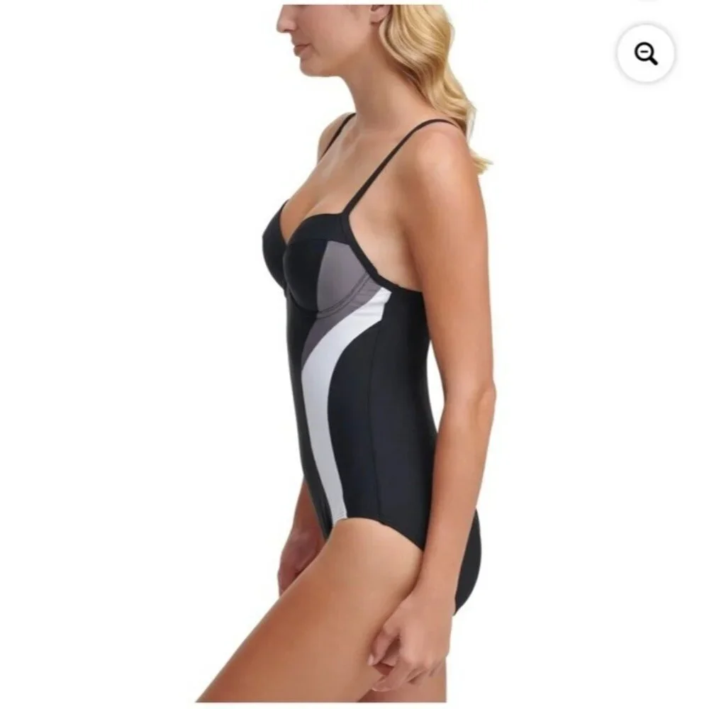 Dkny Black White Colorblock One-Piece Swimsuit - Picture 2 of 8